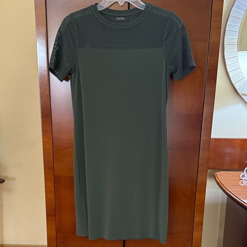Michael Kors Forest Green Mesh Sleeve Midi Dress
